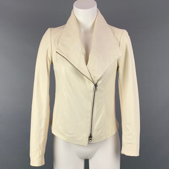VINCE Size XS Cream Cotton Leather Motorcycle Jacket - Picture 1 of 1